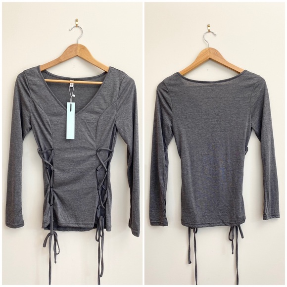 NWT Drawstring Front Cropped Long Sleeve Top - Picture 1 of 6